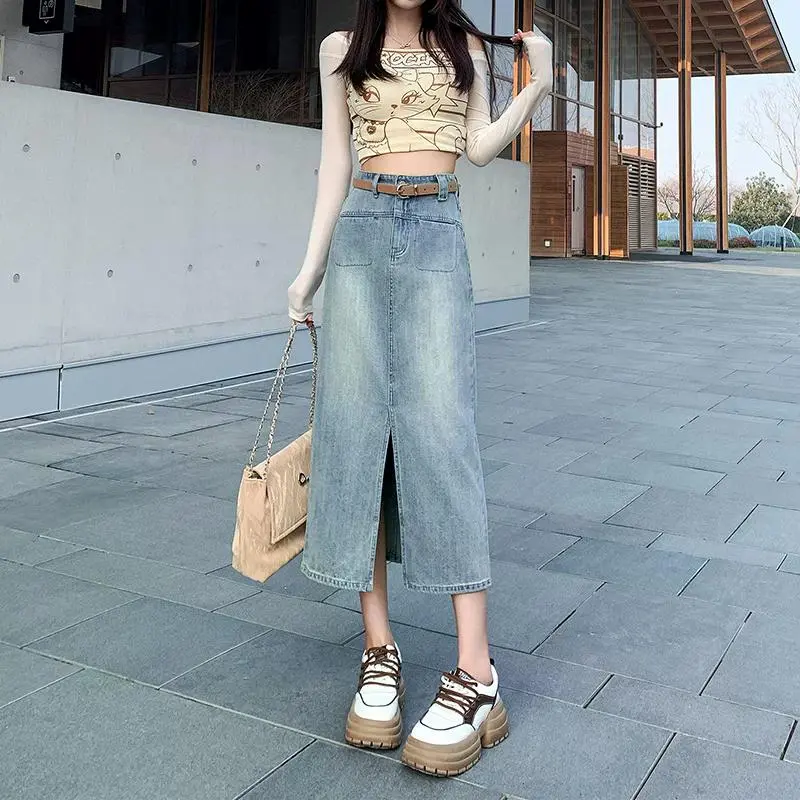 YINLEI Denim Long Skirt Women's-1