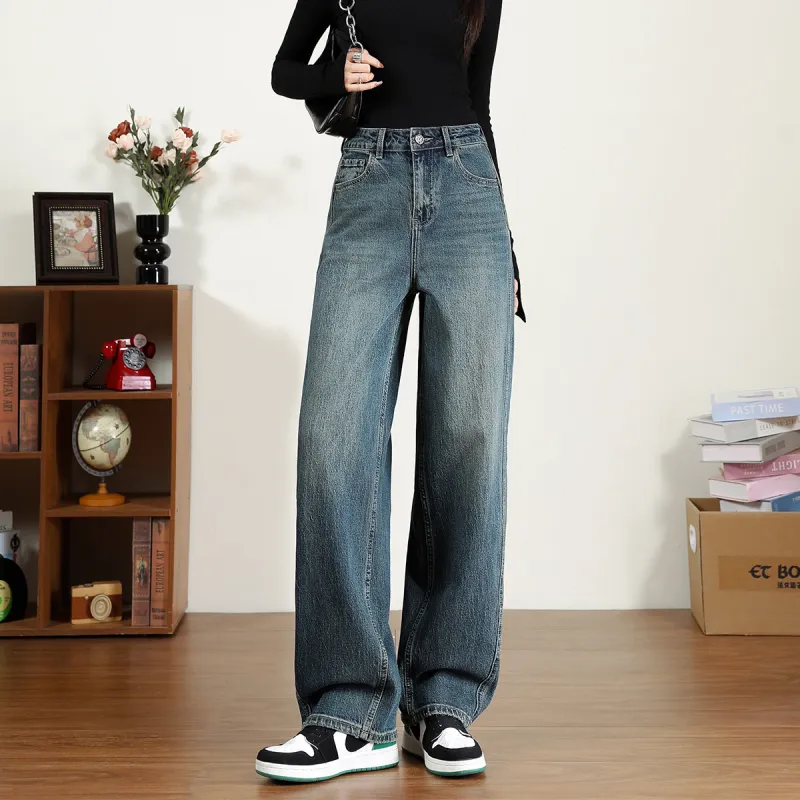 FAWENXIANGZI Jeans Women's Vintage Blue-6