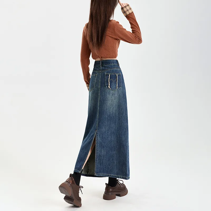 YINLEI Denim Long Skirt Women's-4