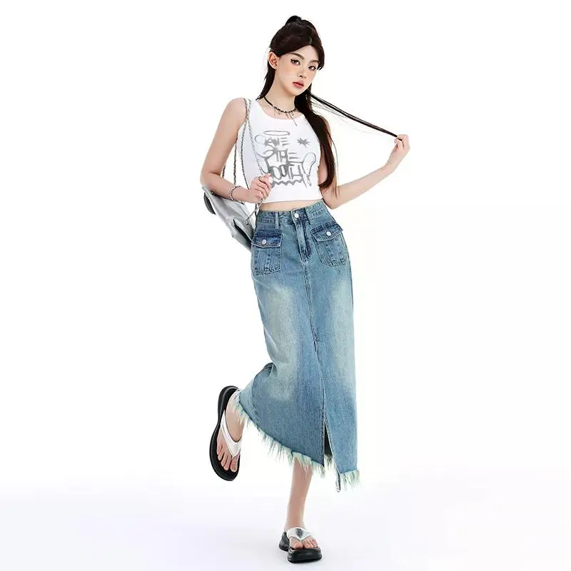 YINLEI Denim Long Skirt Women's-5