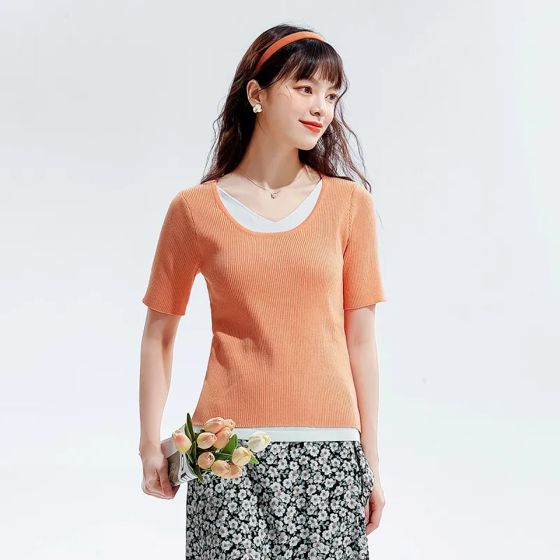 FAWENXIANGZI T Shirts Women's Orange-5