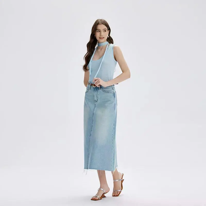 YINLEI Denim Long Skirt Women's-2