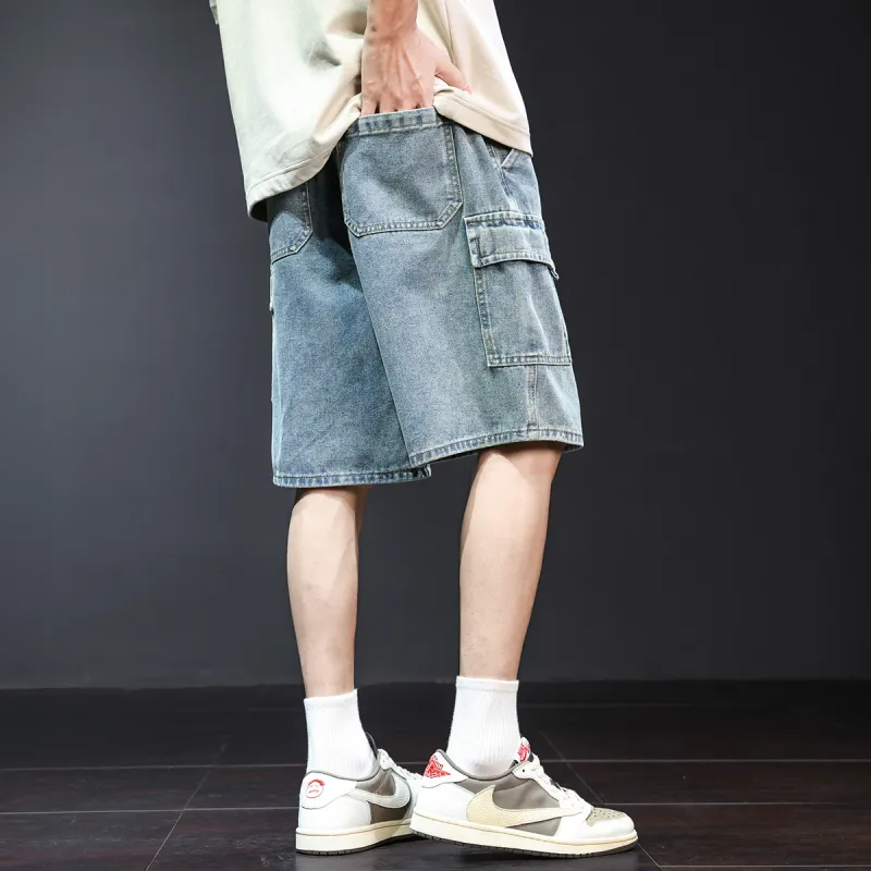 Tonlion Denim Shorts Men Vintage Light Blue-3