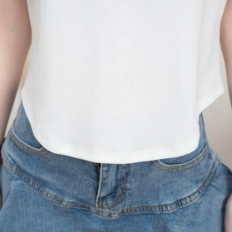 FAWENXIANGZI Crop Tops Women's White-2