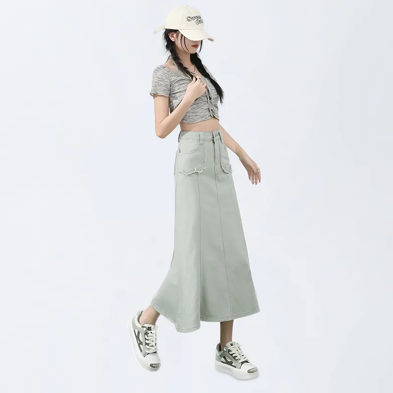 YINLEI Denim Long Skirt Women's-3
