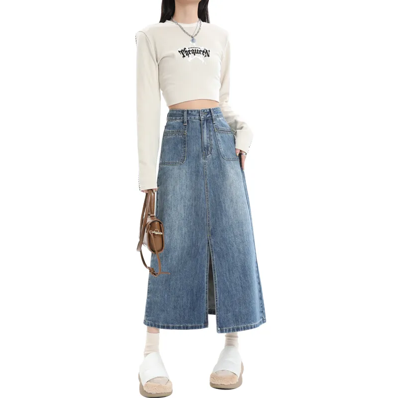 YINLEI Denim Long Skirt Women's-3
