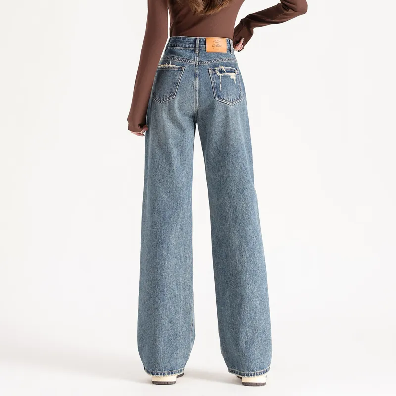 FAWENXIANGZI Jeans Women's Vintage Blue-10