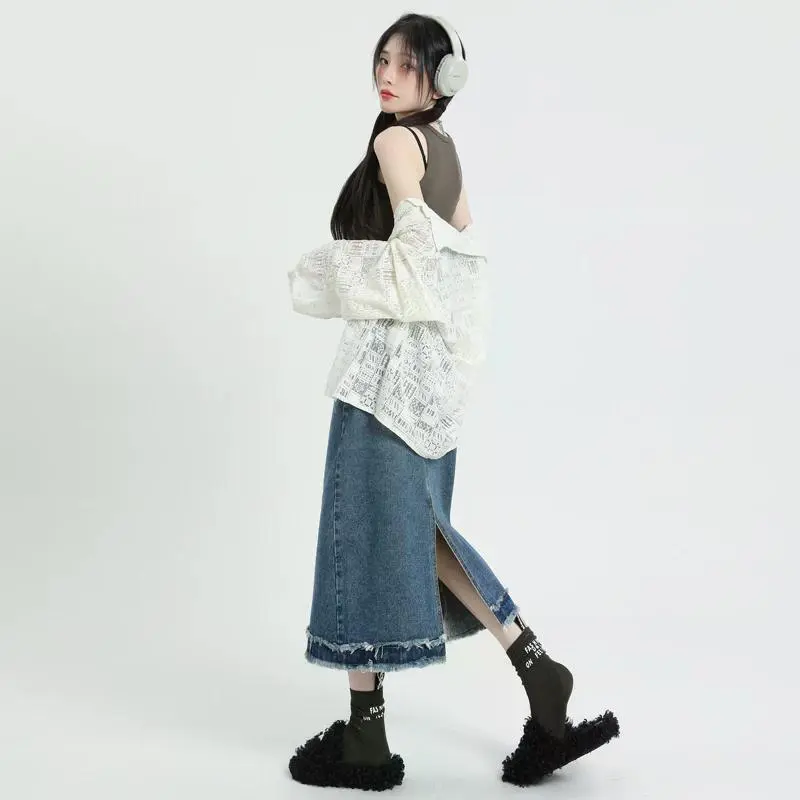 YINLEI Denim Long Skirt Women's-4