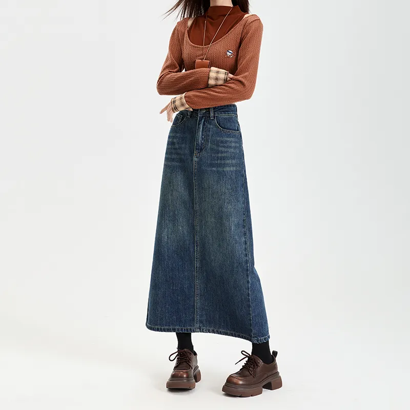 YINLEI Denim Long Skirt Women's-2