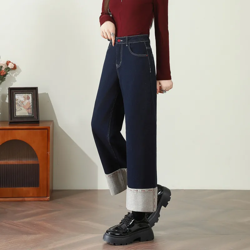 FAWENXIANGZI Jeans Women's Dark Blue-2