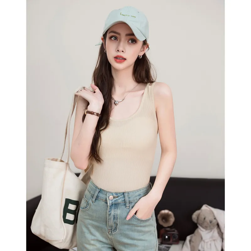FAWENXIANGZI Tank Tops Women's Beige Yellow-1