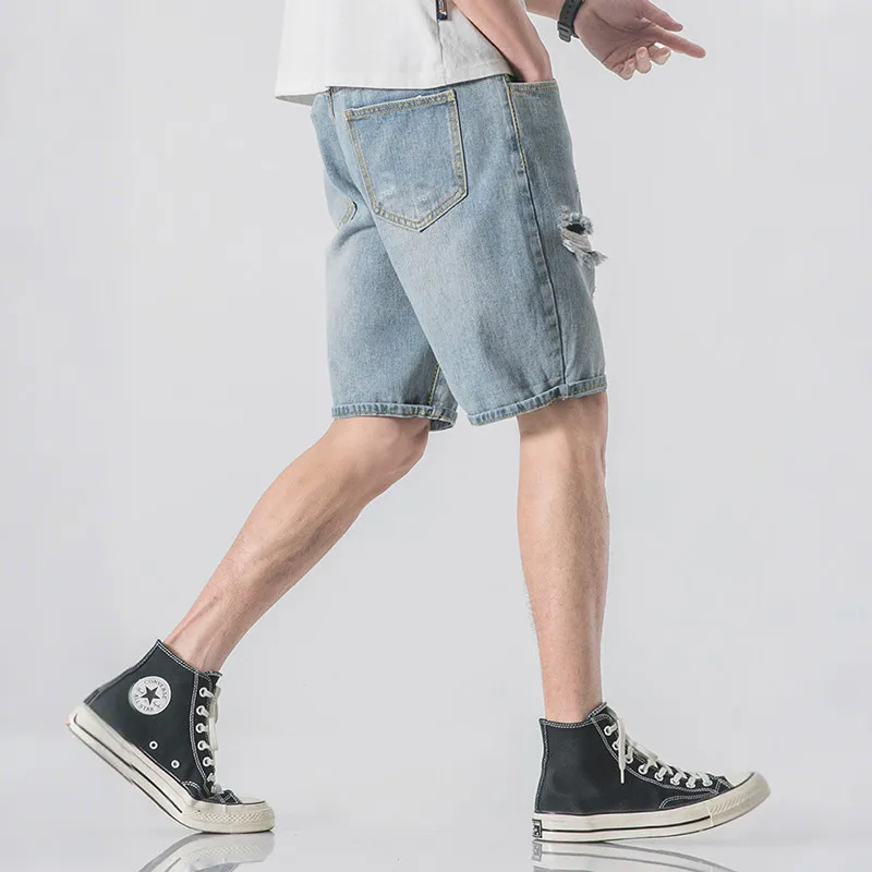 Tonlion Denim Shorts Men Light Denim Blue-4