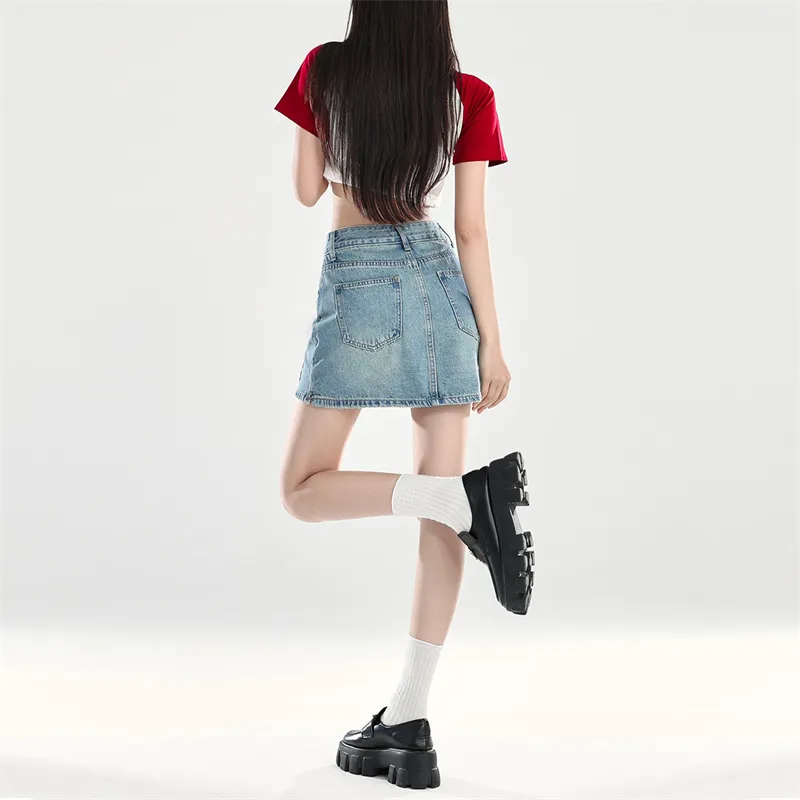YINLEI Denim Short Skirts Women's-5