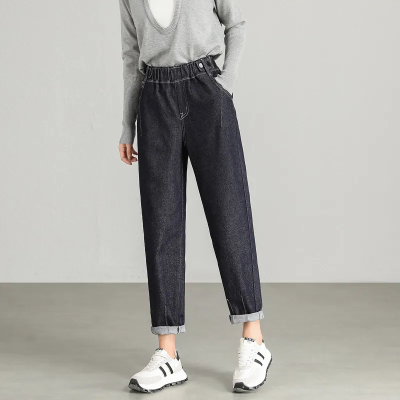 FAWENXIANGZI Jeans Women's Dark Blue-5