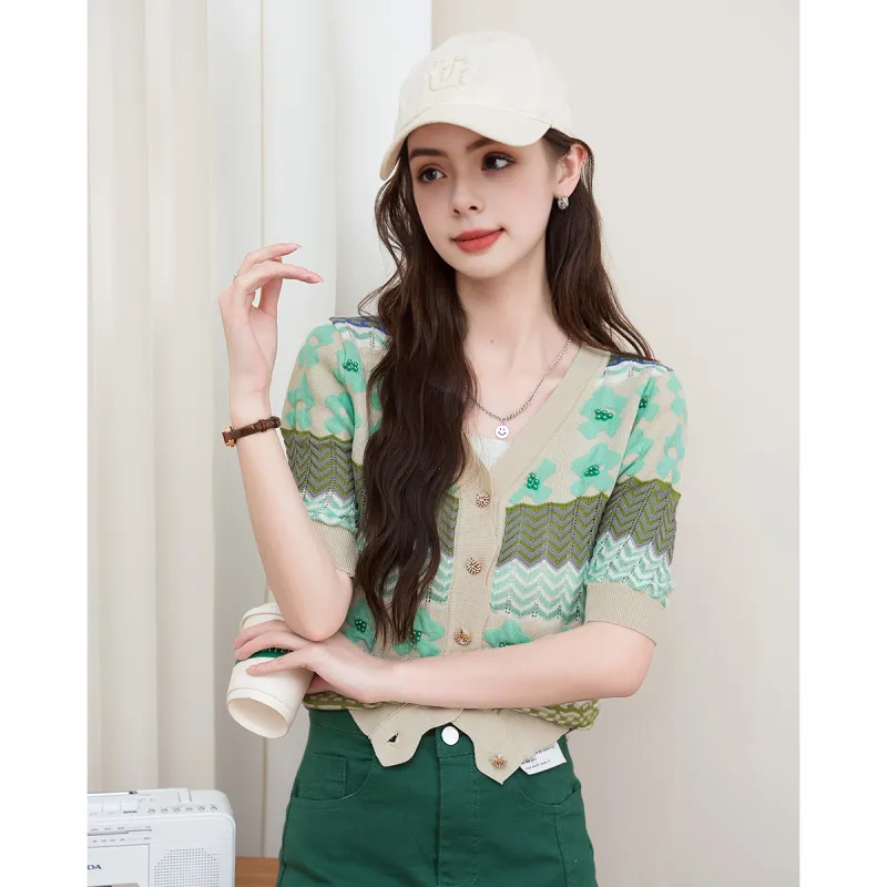 FAWENXIANGZI Knitwear Women's Pink Green Apricot-1