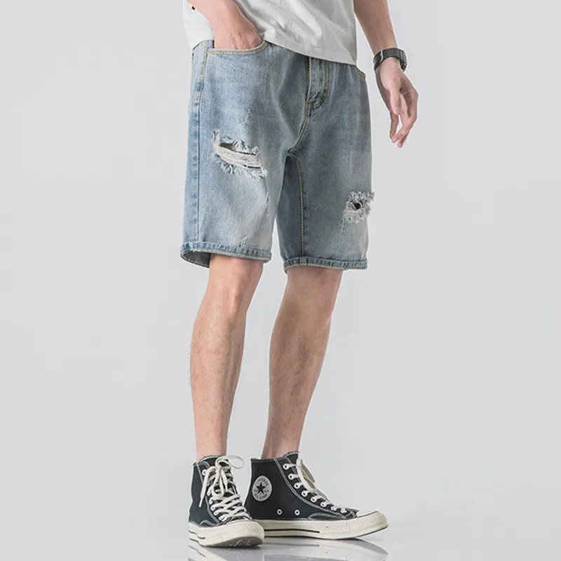 Tonlion Denim Shorts Men Light Denim Blue-3