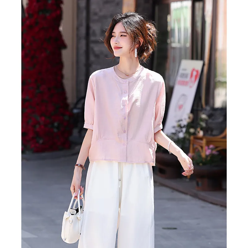 ZHUSHIFANGYUAN Shirts Women's Pink-5