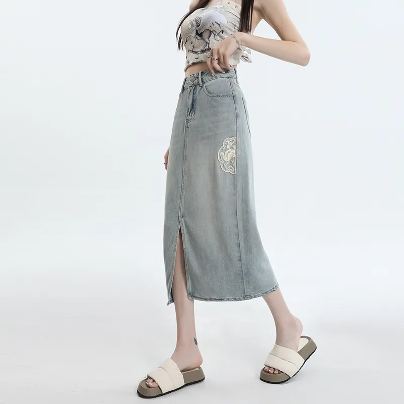 YINLEI Denim Long Skirt Women's-3