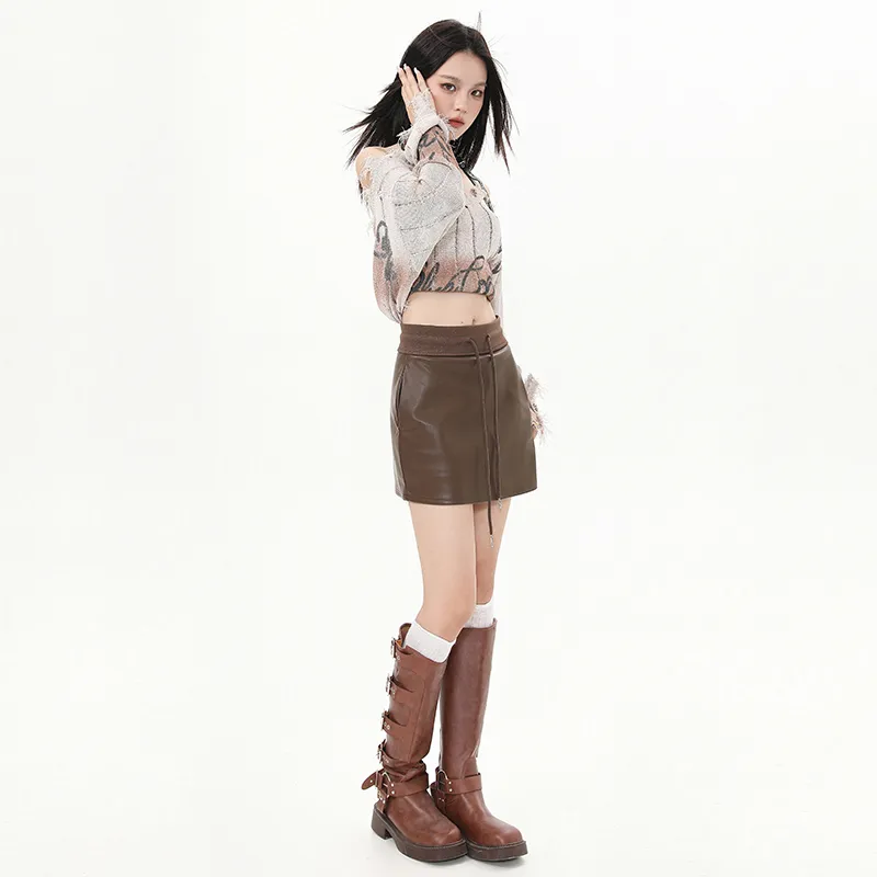 YINLEI Leather Short Skirts Women's-5
