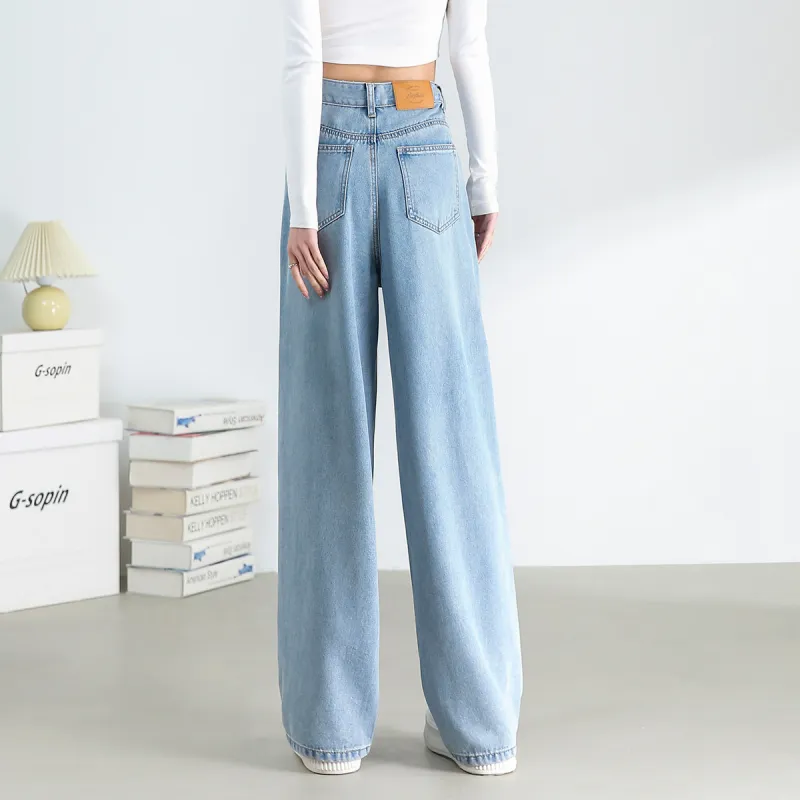 FAWENXIANGZI Jeans Women's Light Blue-9