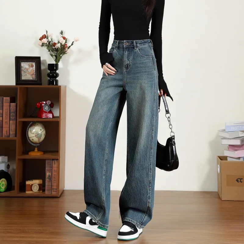 FAWENXIANGZI Jeans Women's Vintage Blue-8