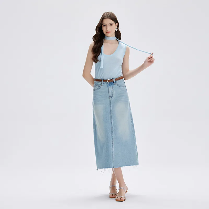 YINLEI Denim Long Skirt Women's-1
