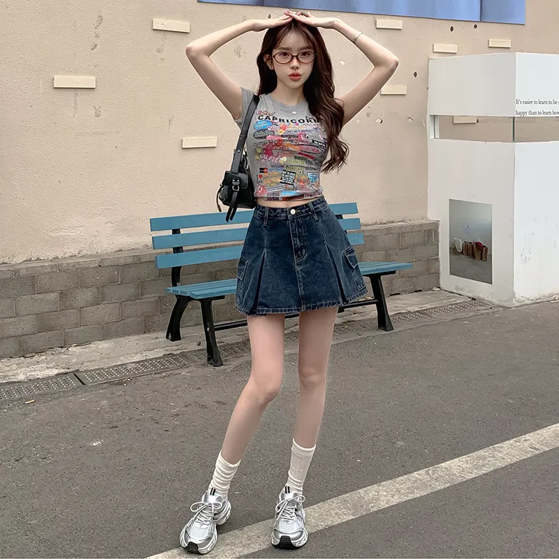 YINLEI Denim Short Skirts Women's-2