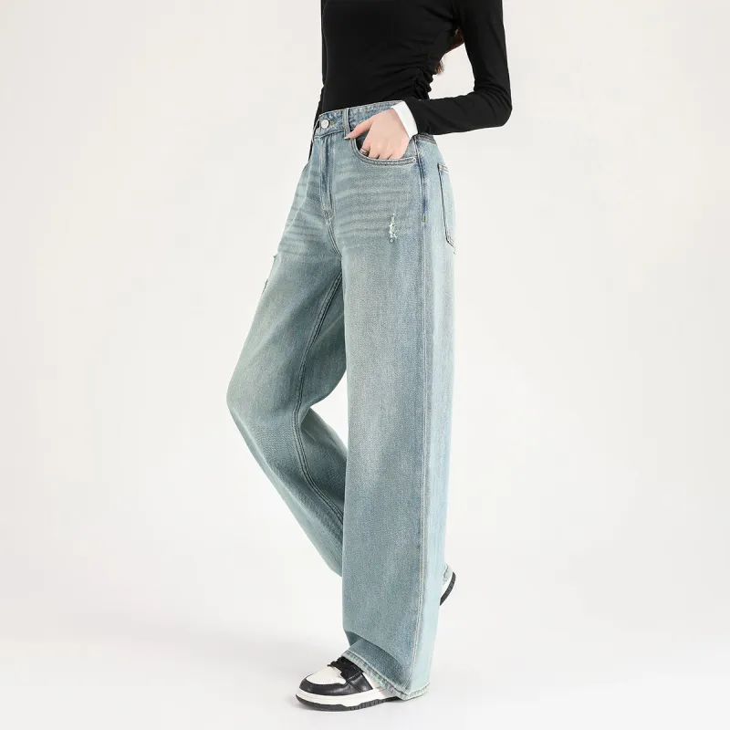 FAWENXIANGZI Jeans Women's Light Blue-8