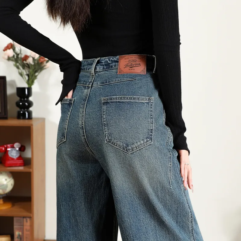 FAWENXIANGZI Jeans Women's Vintage Blue-3