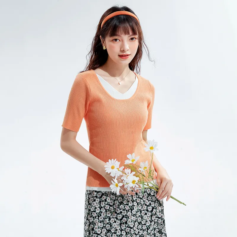 FAWENXIANGZI T Shirts Women's Orange-6