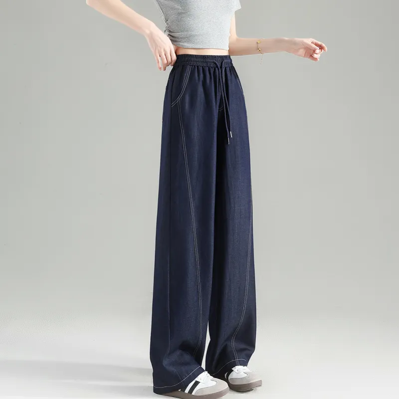 Tonlion Casual Pants Women's Dark Denim Blue-5