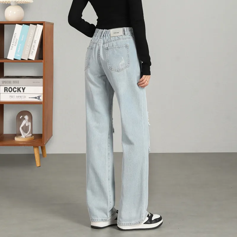 FAWENXIANGZI Jeans Women's Light Blue-8