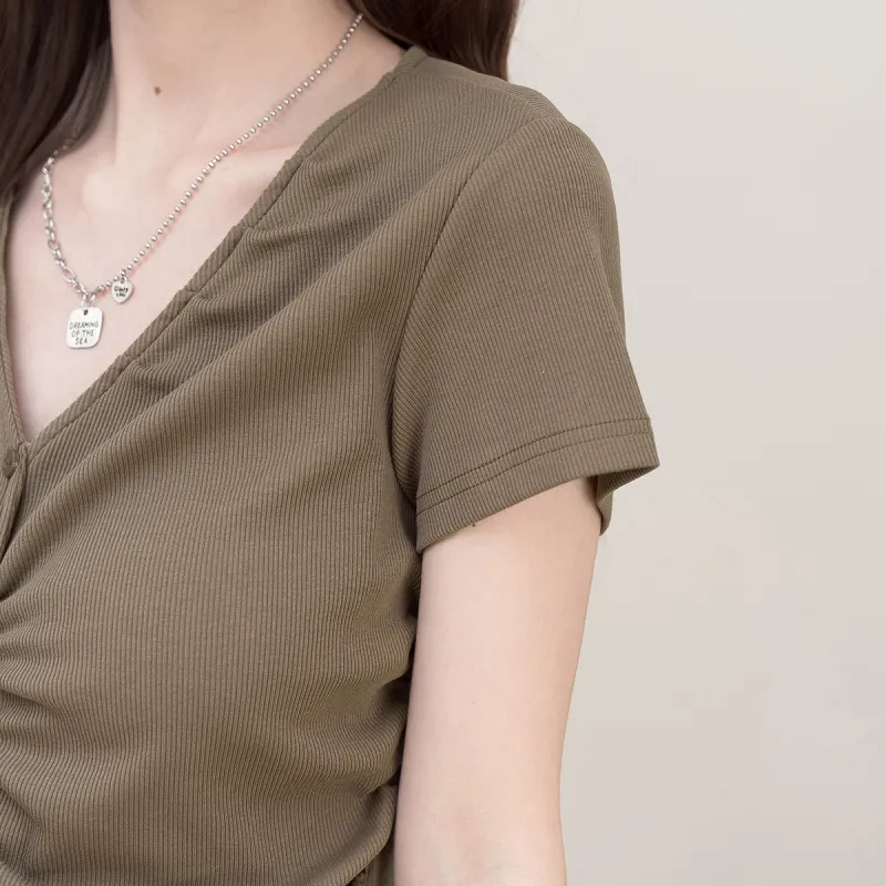 FAWENXIANGZI Crop Tops Women's Coffee-4