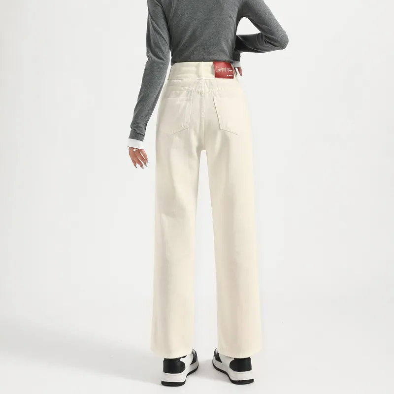 FAWENXIANGZI Jeans Women's Ecru-5