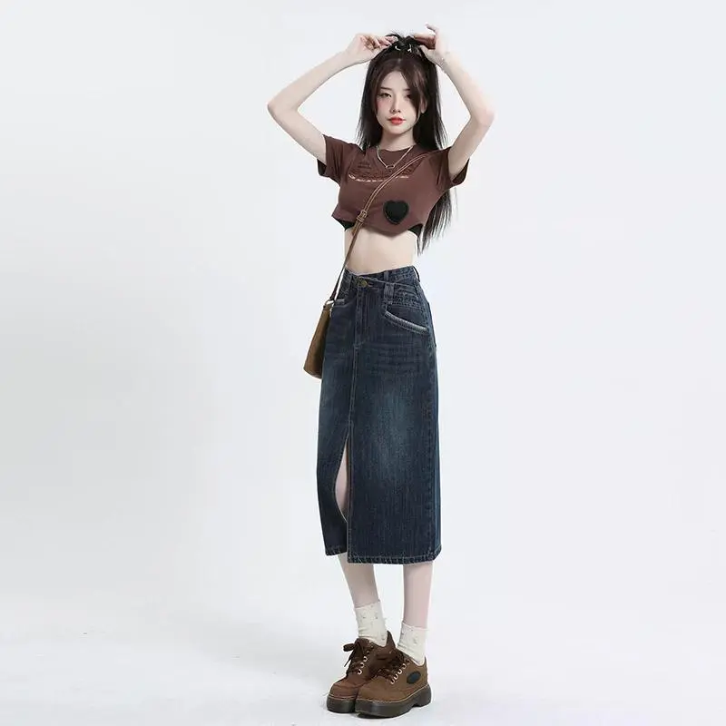 YINLEI Denim Long Skirt Women's-3
