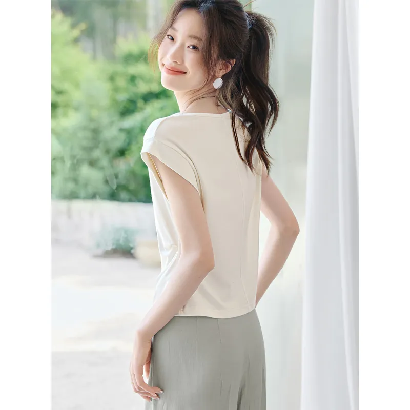 Mo Han Yi Mei Flutter Sleeve T Shirt Women's-2