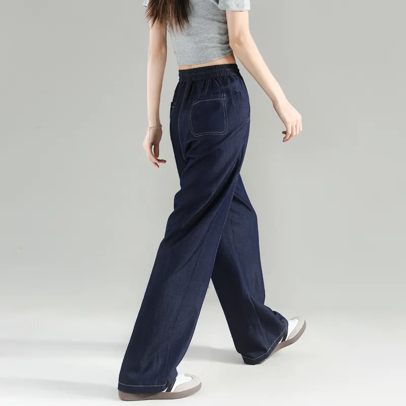 Tonlion Casual Pants Women's Dark Denim Blue-10