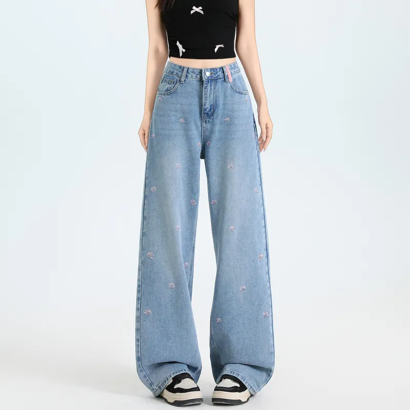 ONE MORE＊ Jeans Women's Light Blue Pink Floral-3