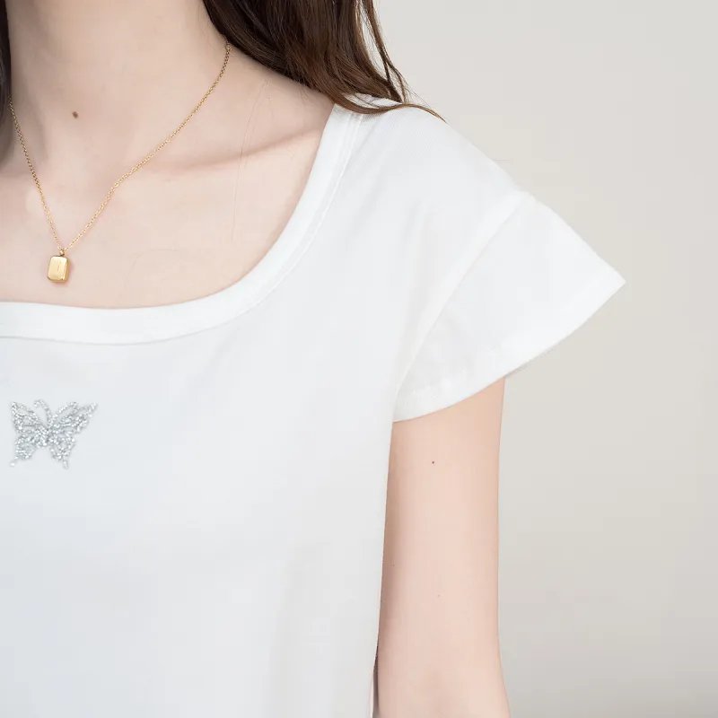 FAWENXIANGZI Crop Tops Women's White-1