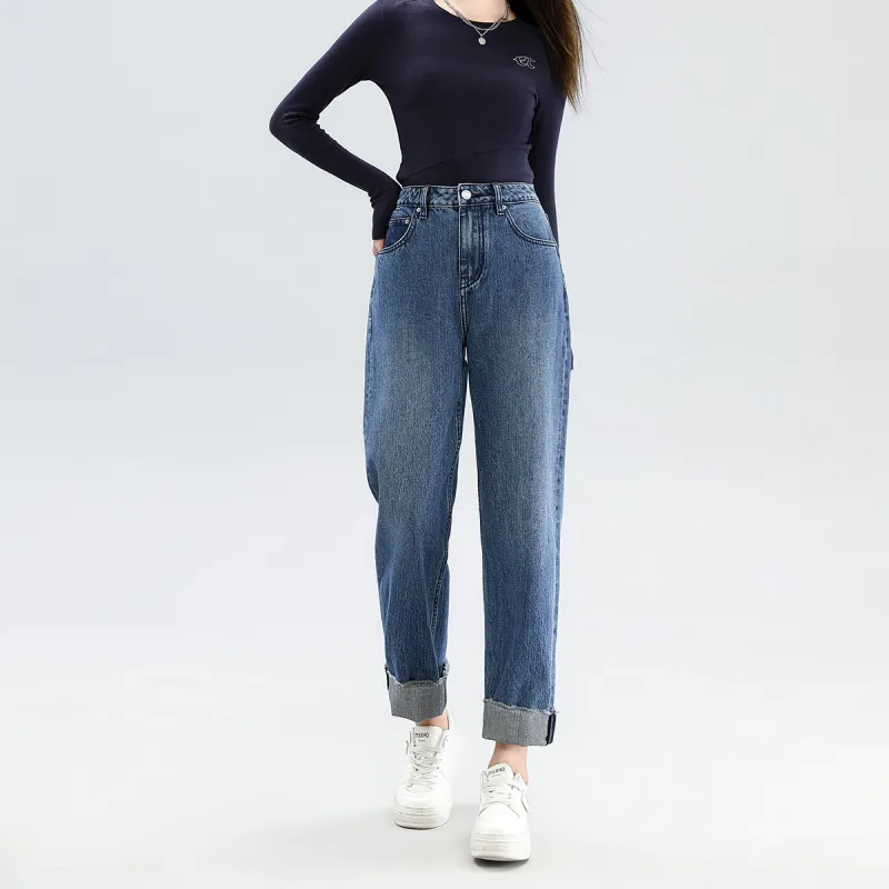 FAWENXIANGZI Jeans Women's Dark Blue-3