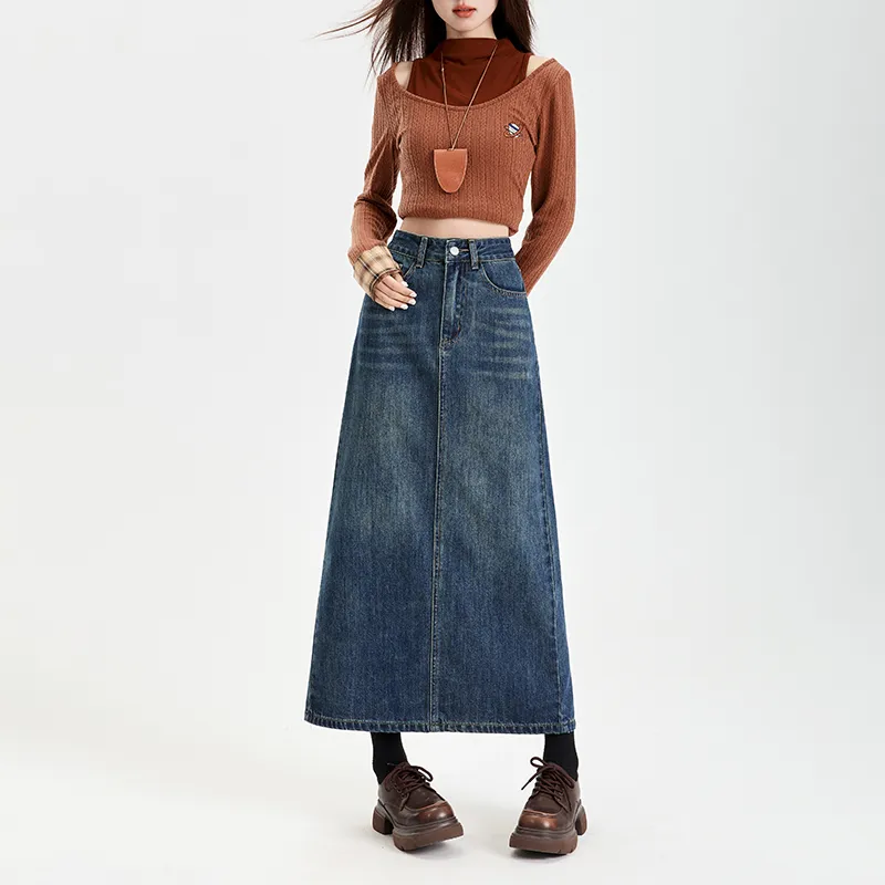 YINLEI Denim Long Skirt Women's-1