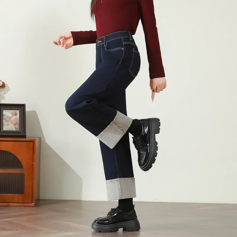 FAWENXIANGZI Jeans Women's Dark Blue-6