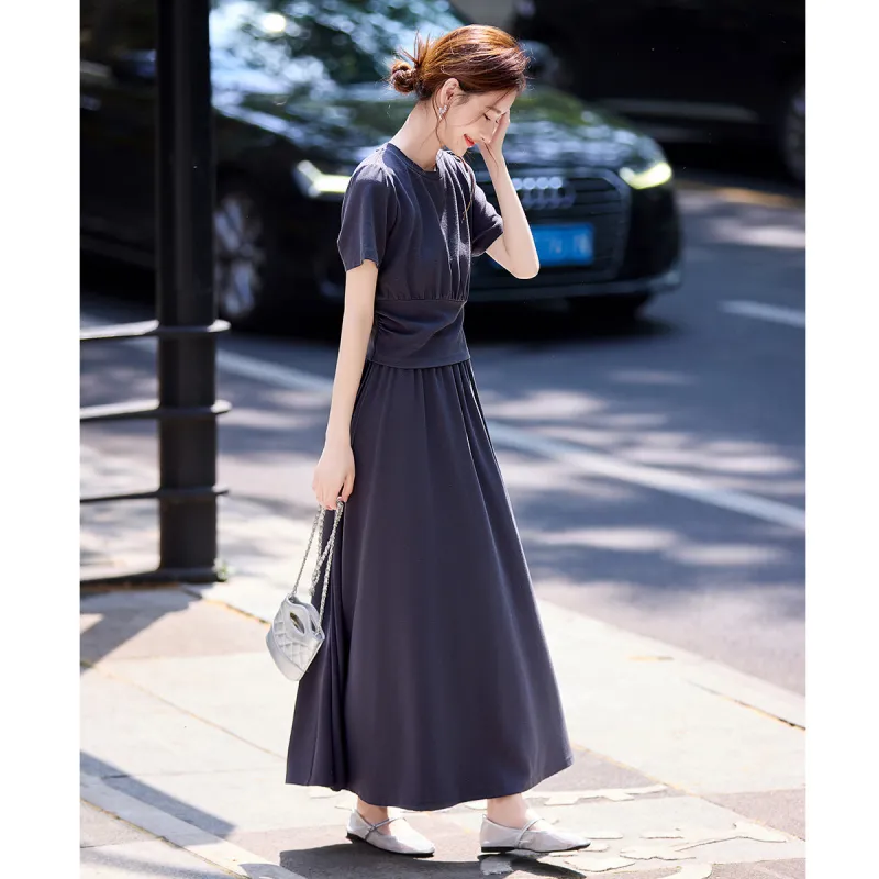 Still quiet Two Piece Skirt Sets Women's Gray-1