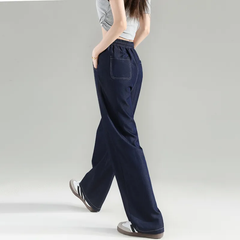 Tonlion Casual Pants Women's Dark Denim Blue-7