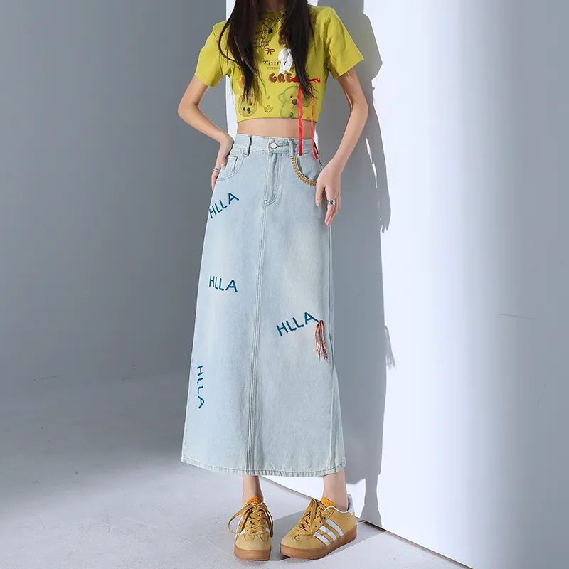 YINLEI Denim Long Skirt Women's-3
