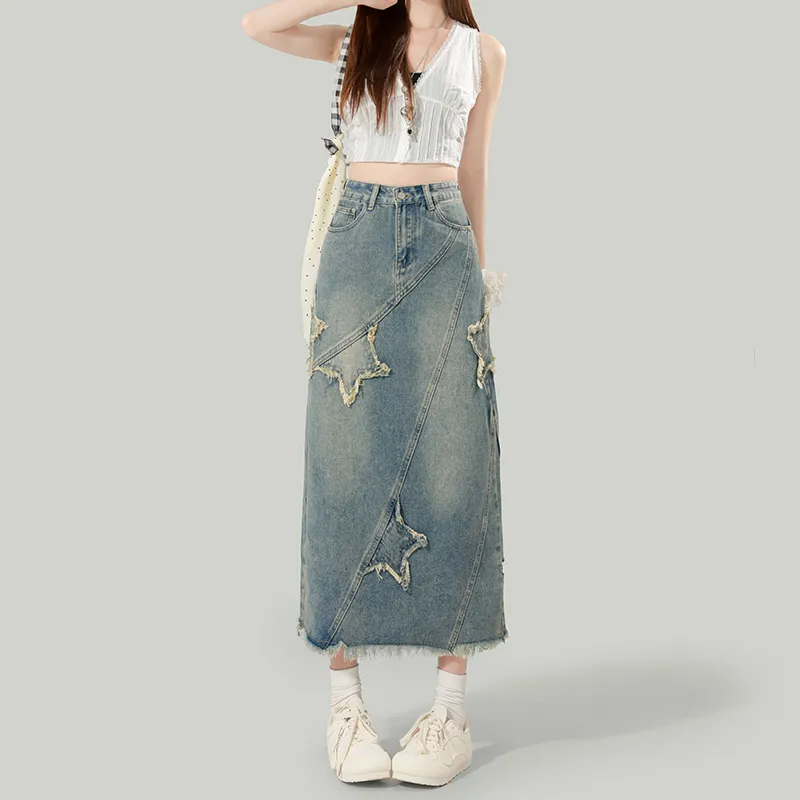 YINLEI Denim Long Skirt Women's-2