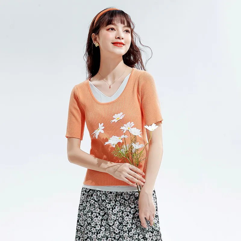 FAWENXIANGZI T Shirts Women's Orange-8