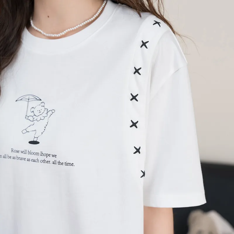 FAWENXIANGZI Drop Shoulder Sleeve T Shirt Women's-8