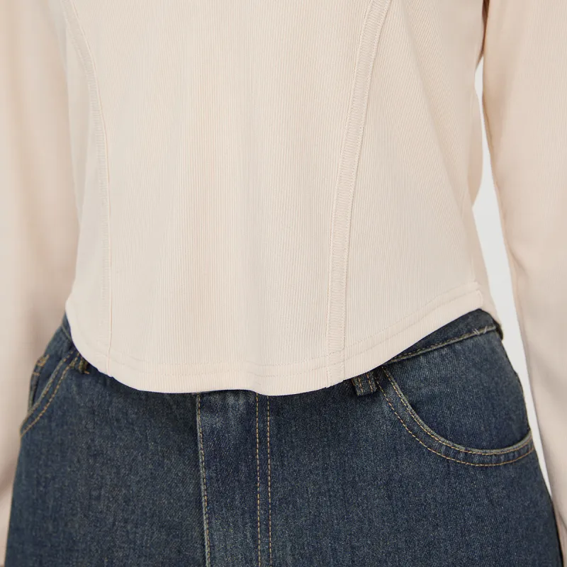 FAWENXIANGZI Crop Tops Women's Apricot-6