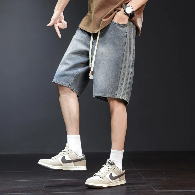 Tonlion Denim Shorts Men Light Denim Blue-2